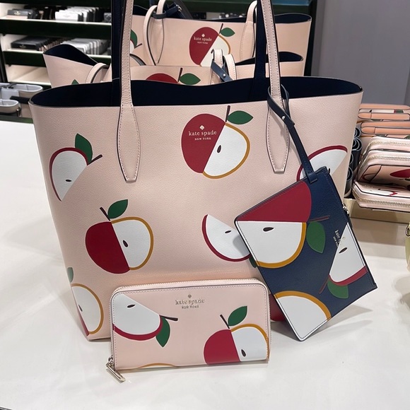 Kate Spade Honeycrisp Large Apple Tote & Honeycrisp Red Apple Continental Wallet - Picture 15 of 16